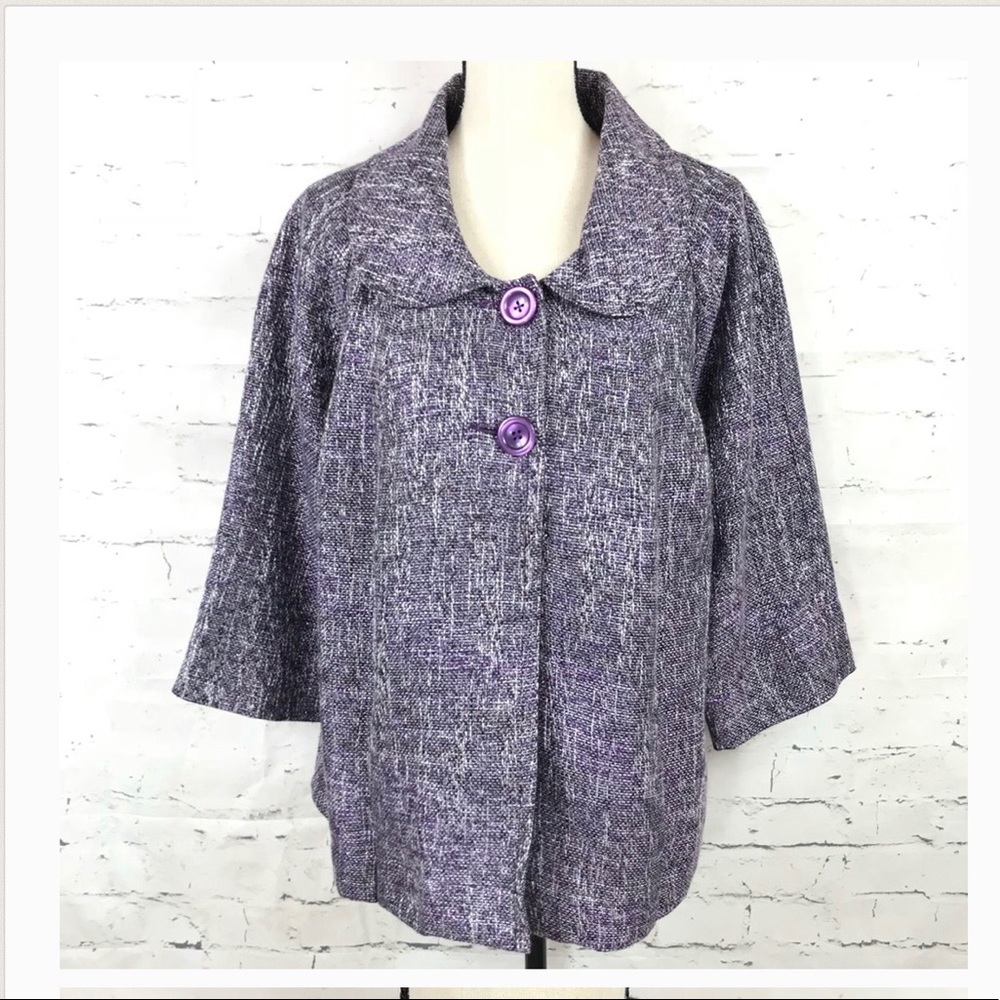 Purple metallic two button blazer by Avenue